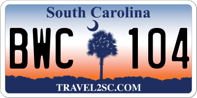 SC license plate BWC104