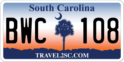 SC license plate BWC108