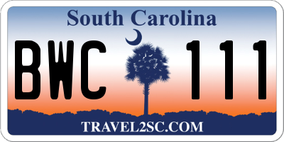 SC license plate BWC111