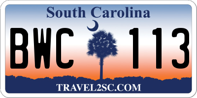 SC license plate BWC113