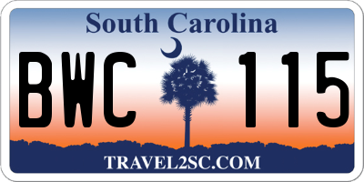SC license plate BWC115