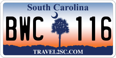 SC license plate BWC116