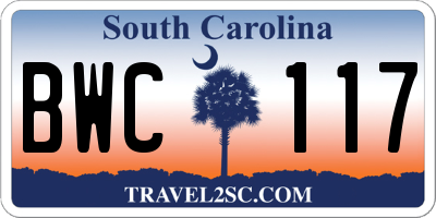 SC license plate BWC117