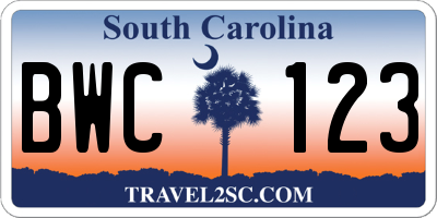 SC license plate BWC123