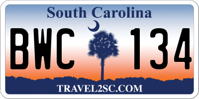 SC license plate BWC134