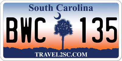 SC license plate BWC135