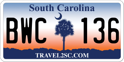 SC license plate BWC136