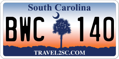 SC license plate BWC140