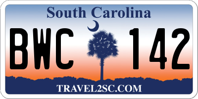 SC license plate BWC142