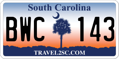 SC license plate BWC143