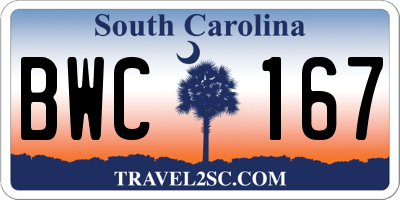 SC license plate BWC167