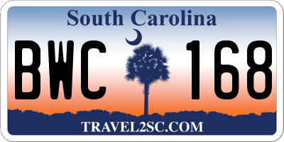 SC license plate BWC168