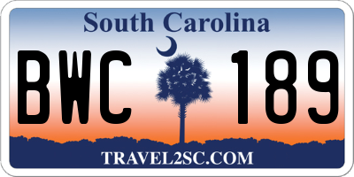 SC license plate BWC189