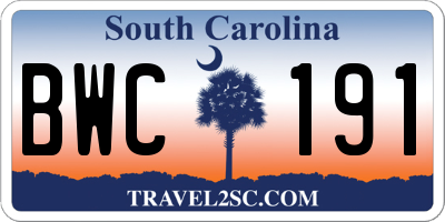 SC license plate BWC191
