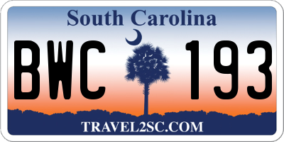 SC license plate BWC193