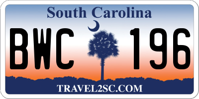 SC license plate BWC196