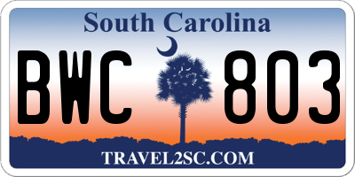 SC license plate BWC803
