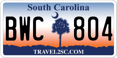 SC license plate BWC804