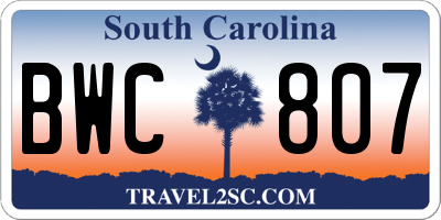 SC license plate BWC807