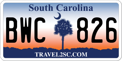 SC license plate BWC826