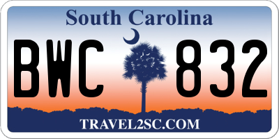 SC license plate BWC832