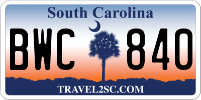 SC license plate BWC840