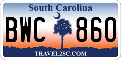 SC license plate BWC860