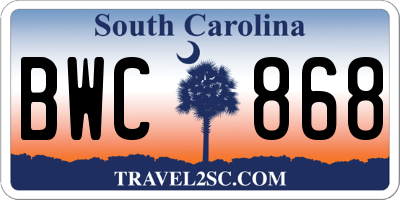 SC license plate BWC868
