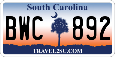 SC license plate BWC892