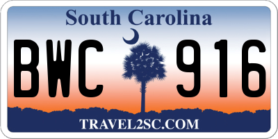 SC license plate BWC916