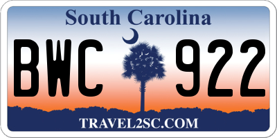 SC license plate BWC922