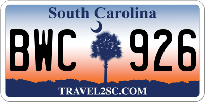 SC license plate BWC926