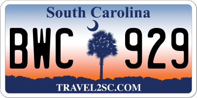 SC license plate BWC929