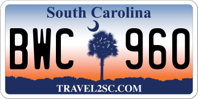 SC license plate BWC960