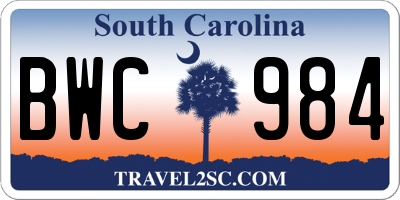 SC license plate BWC984