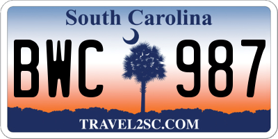SC license plate BWC987