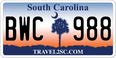 SC license plate BWC988