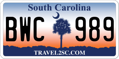 SC license plate BWC989