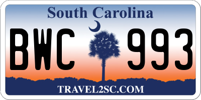 SC license plate BWC993