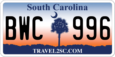 SC license plate BWC996