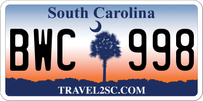 SC license plate BWC998