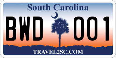 SC license plate BWD001
