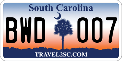 SC license plate BWD007