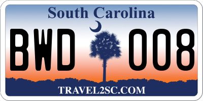 SC license plate BWD008