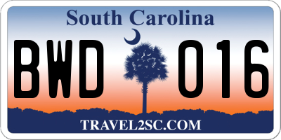 SC license plate BWD016