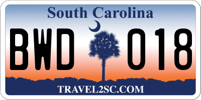 SC license plate BWD018