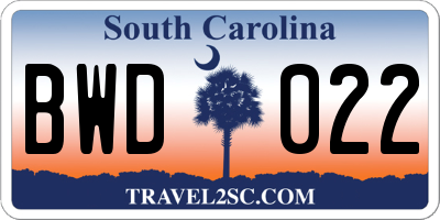SC license plate BWD022