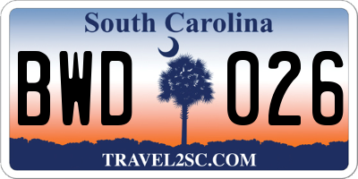 SC license plate BWD026