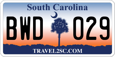 SC license plate BWD029