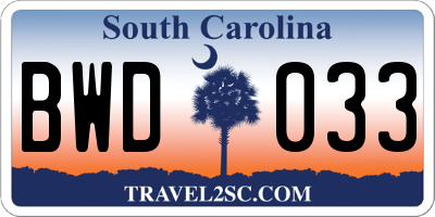 SC license plate BWD033